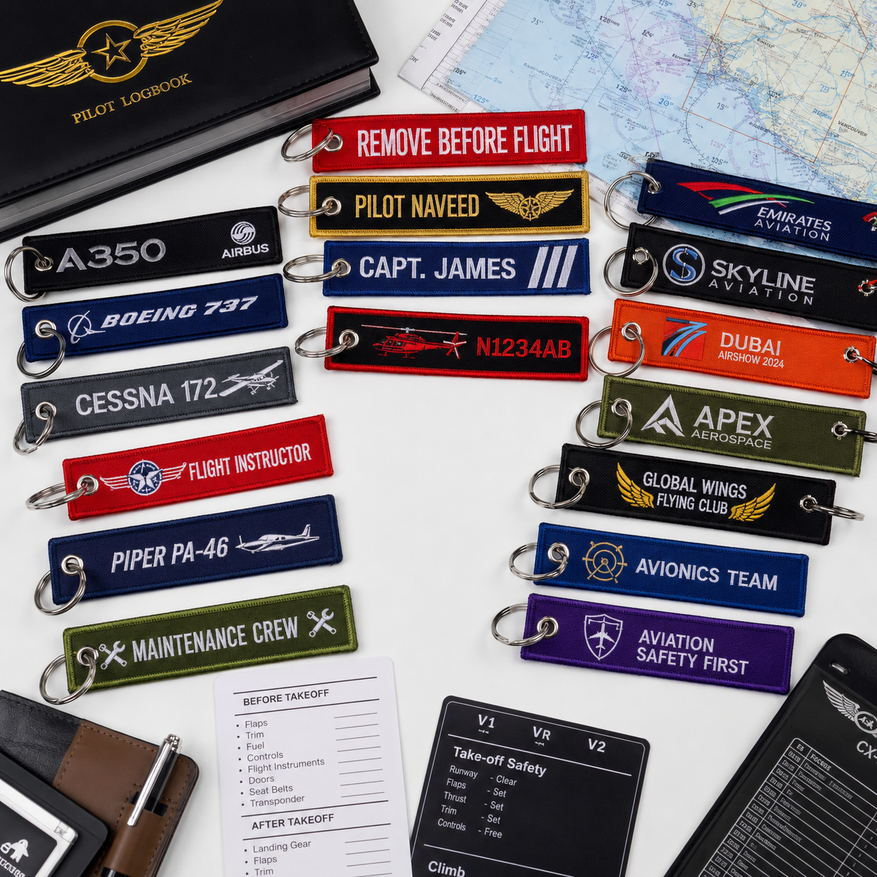Aviation Flight Tag Keychains | Custom Embroidered Remove Before Flight Jet Tags