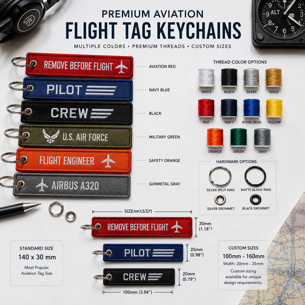 Aviation Flight Tag Keychains | Custom Embroidered Remove Before Flight Jet Tags