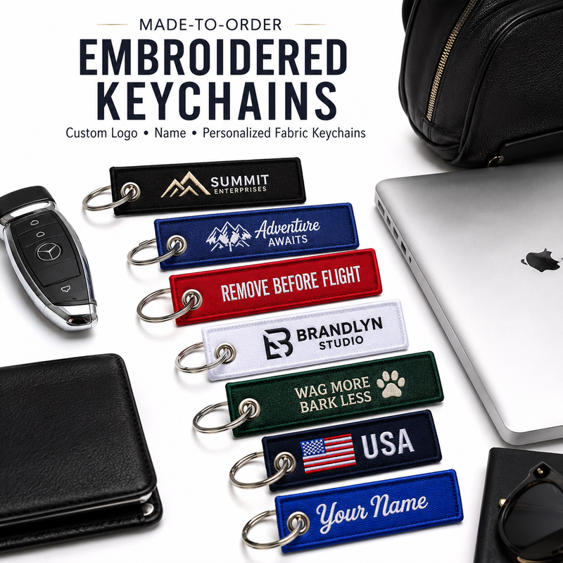 Made-to-Order Embroidered Keychains | Custom Logo, Name & Personalized Fabric Keychains