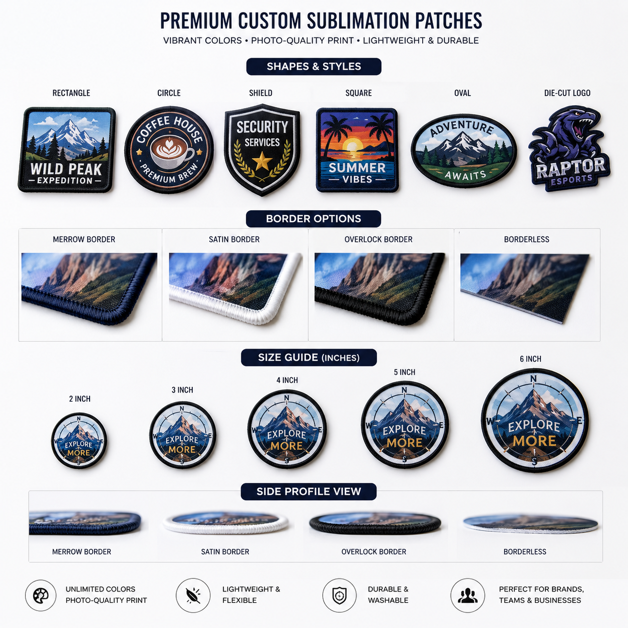 Premium Custom Sublimation Patches | Full-Color Logo Patches for Brands, Uniforms & Businesses
