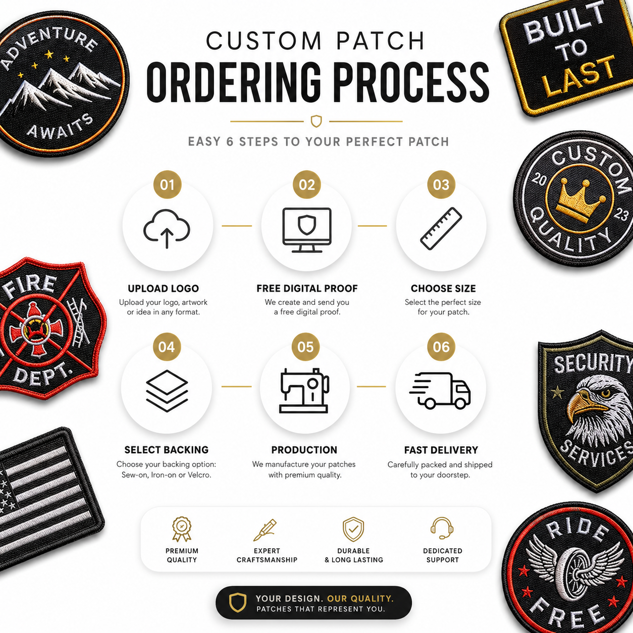 Custom Uniform Embroidered Patches | Company, Security, School & Team Logo Patches