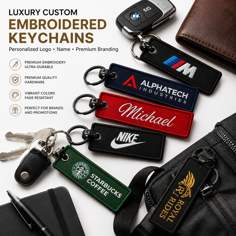 Luxury Custom Embroidered Keychains | Personalized Logo, Name & Premium Promotional Keychains