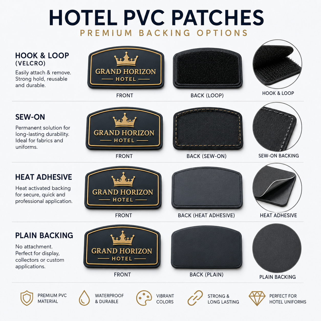 Hotel Uniform PVC Patches | Custom 3D Rubber Logo Patches for Hotels & Hospitality Staff