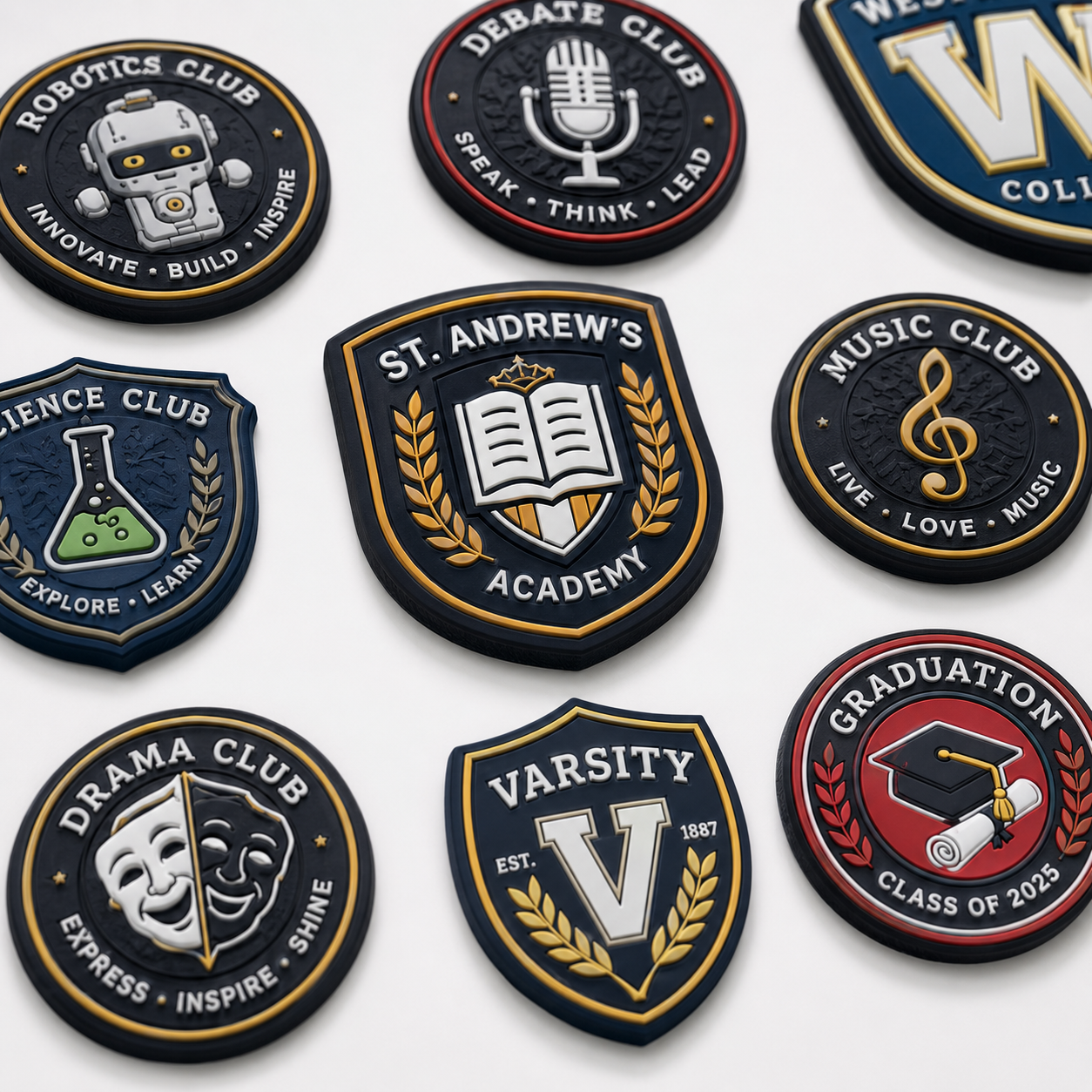 School & College PVC Patches | Custom 3D Rubber Logo Patches for Uniforms, Clubs & Teams