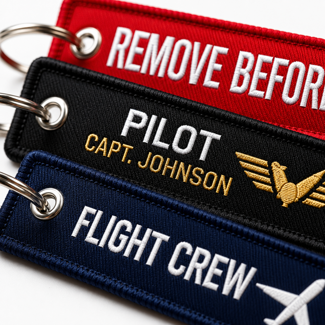 Aviation Flight Tag Keychains | Custom Embroidered Remove Before Flight Jet Tags