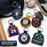 Sports Team Embroidered Keychains | Custom Team Logo, Mascot & Player Name Keychains