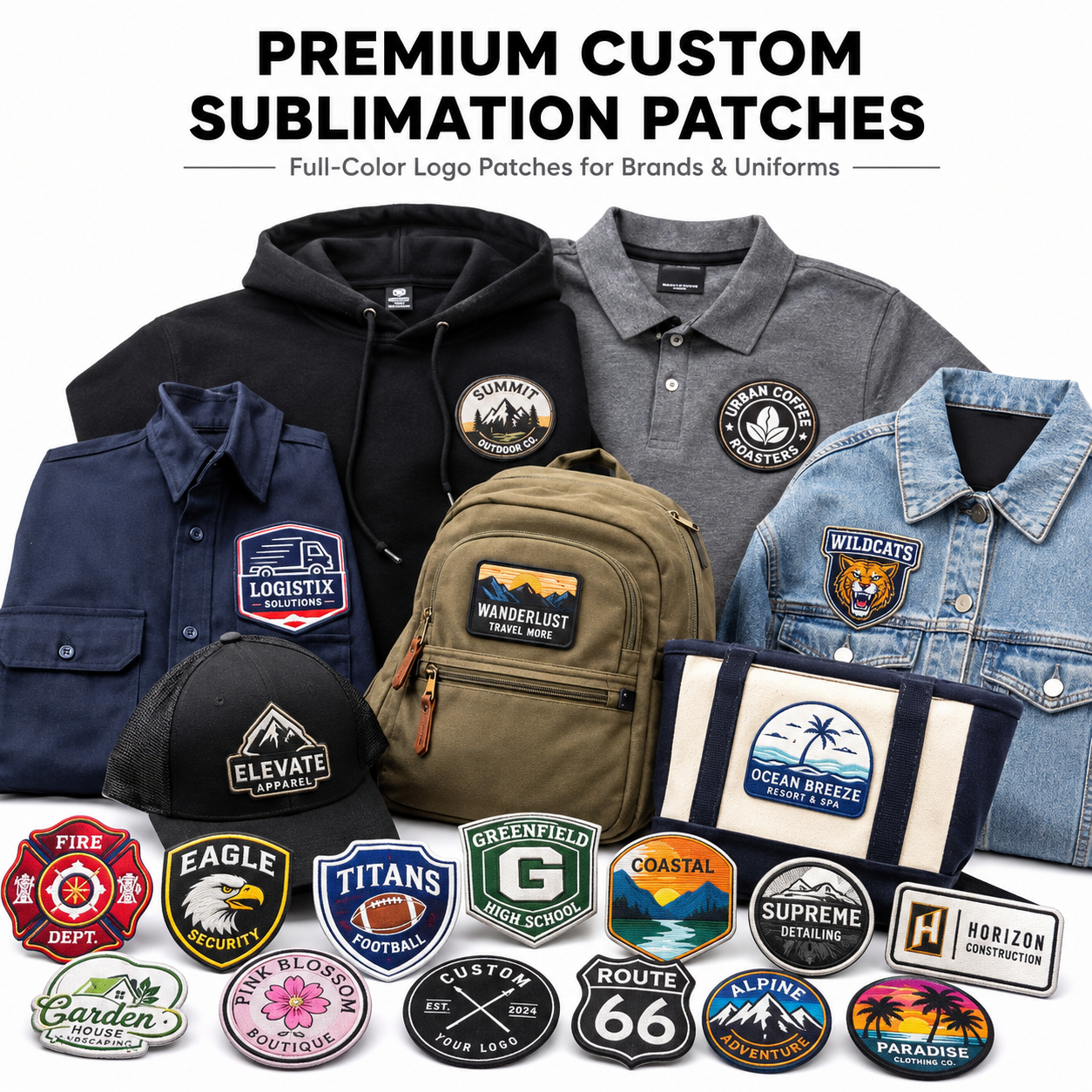 Premium Custom Sublimation Patches | Full-Color Logo Patches for Brands, Uniforms & Businesses