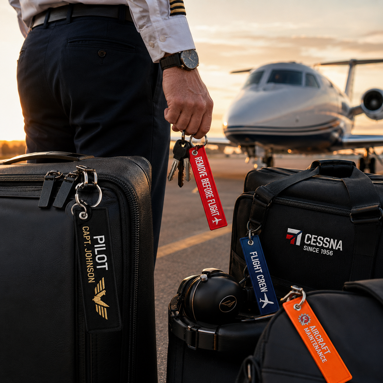 Aviation Flight Tag Keychains | Custom Embroidered Remove Before Flight Jet Tags