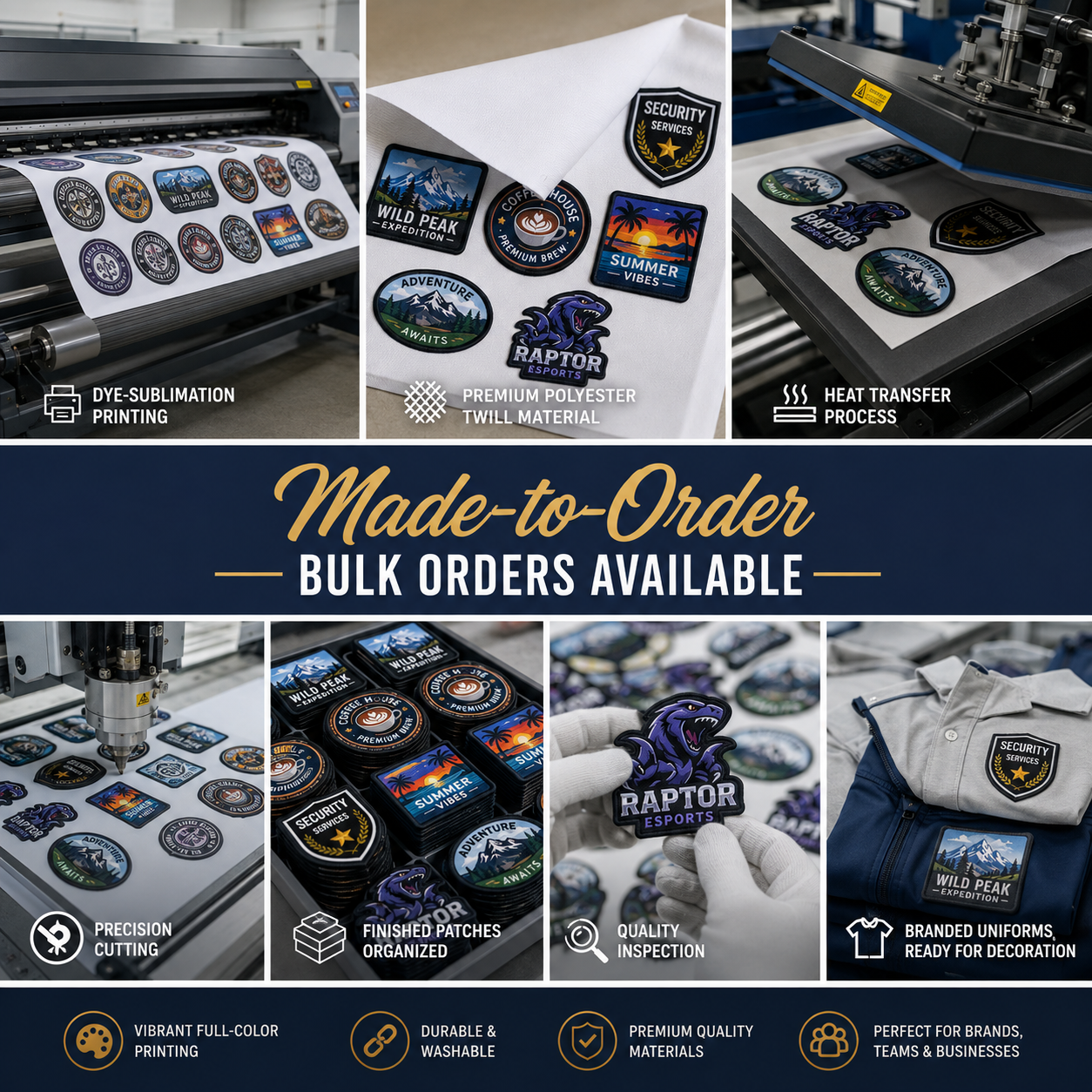 Premium Custom Sublimation Patches | Full-Color Logo Patches for Brands, Uniforms & Businesses