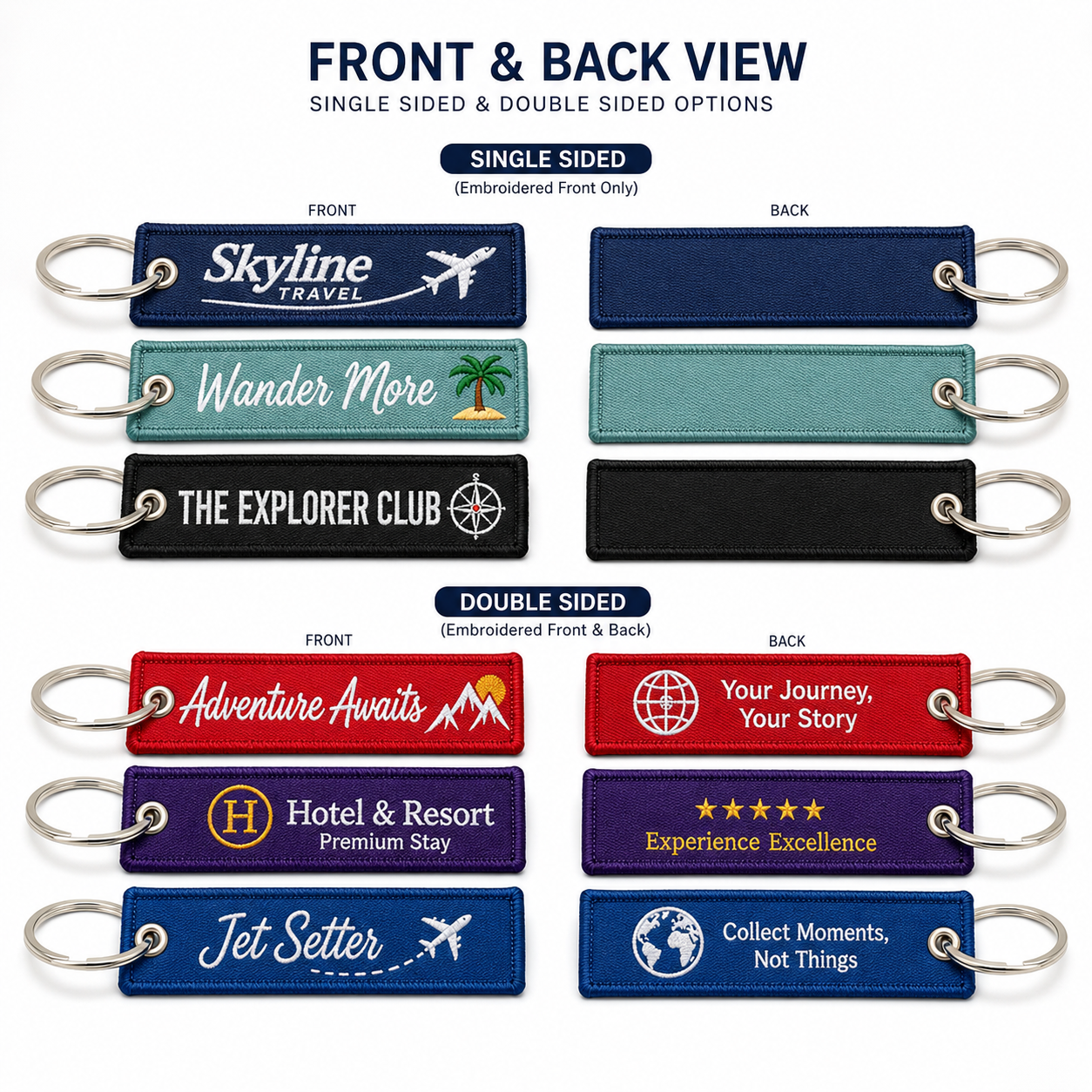Travel & Luggage Embroidered Keychains | Personalized Travel Tags & Custom Logo Keychains
