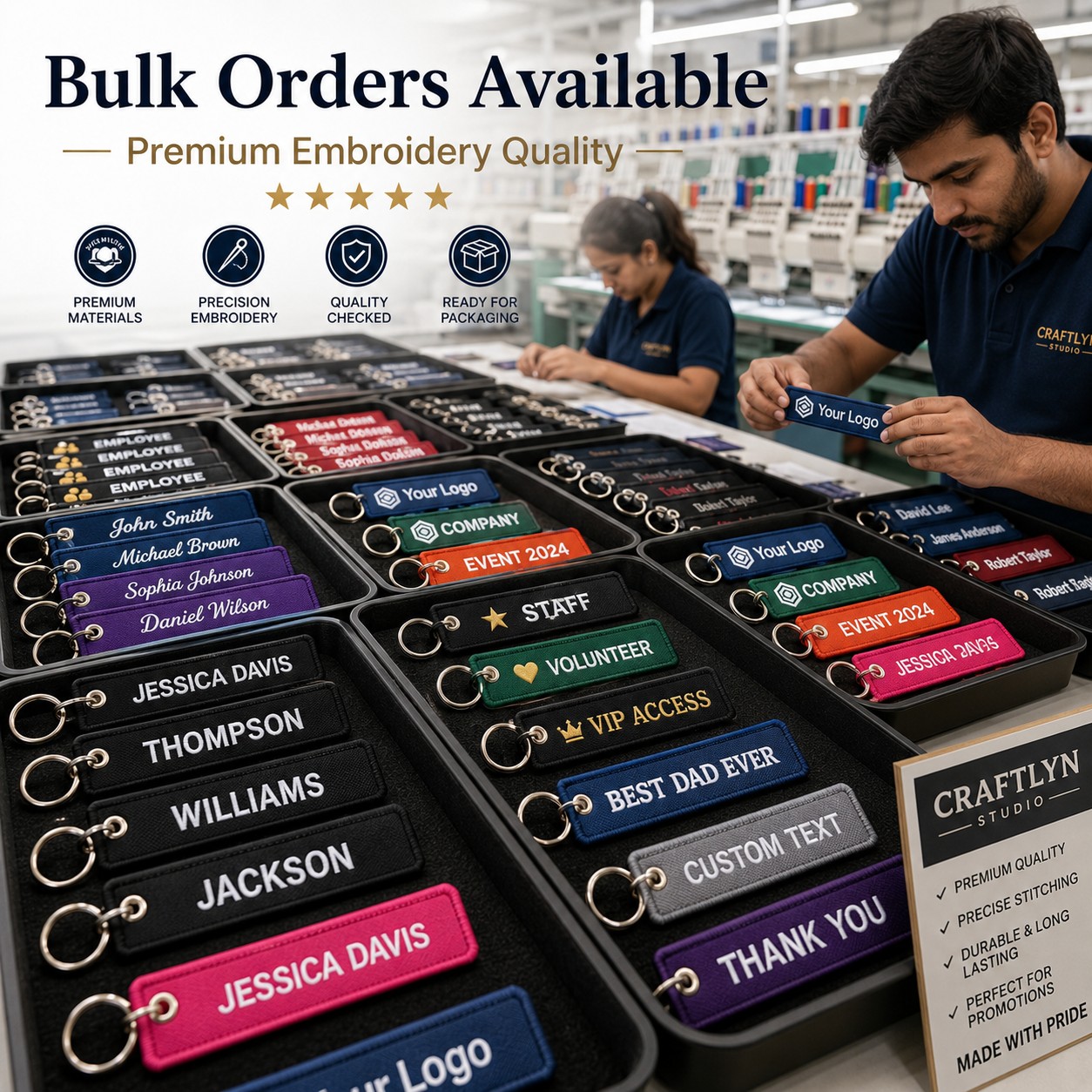 Personalized Name Keychains | Custom Embroidered Name & Logo Keychains for Gifts & Business