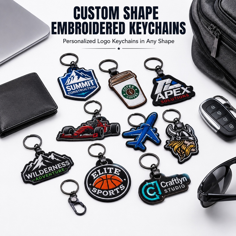 Custom Shape Embroidered Keychains | Personalized Logo Keychains in Any Shape