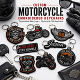 Custom Motorcycle Embroidered Keychains | Personalized Biker Logo & Motorcycle Club Keychains