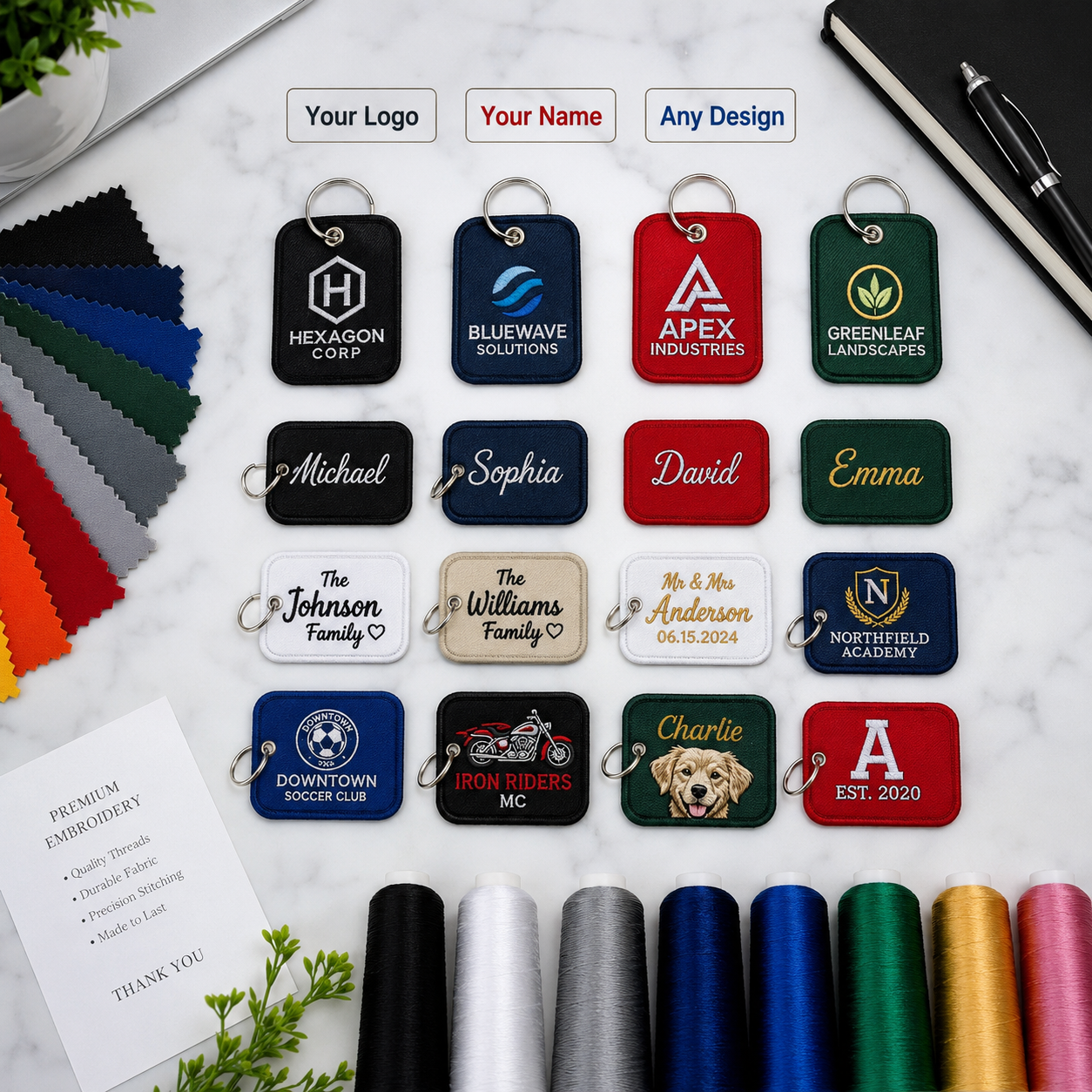 Made-to-Order Embroidered Keychains | Custom Logo, Name & Personalized Fabric Keychains