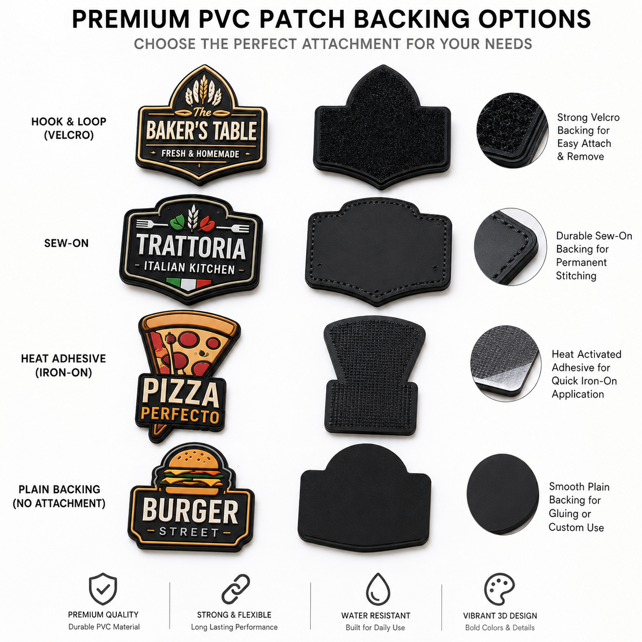Restaurant Logo PVC Patches | Custom 3D Rubber Logo Patches for Restaurant Uniforms & Aprons