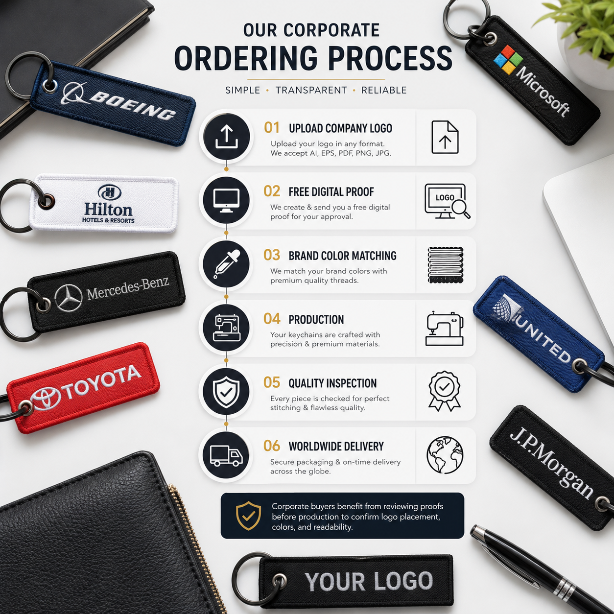 Corporate Embroidered Keychains | Custom Logo Promotional Keychains for Businesses & Events
