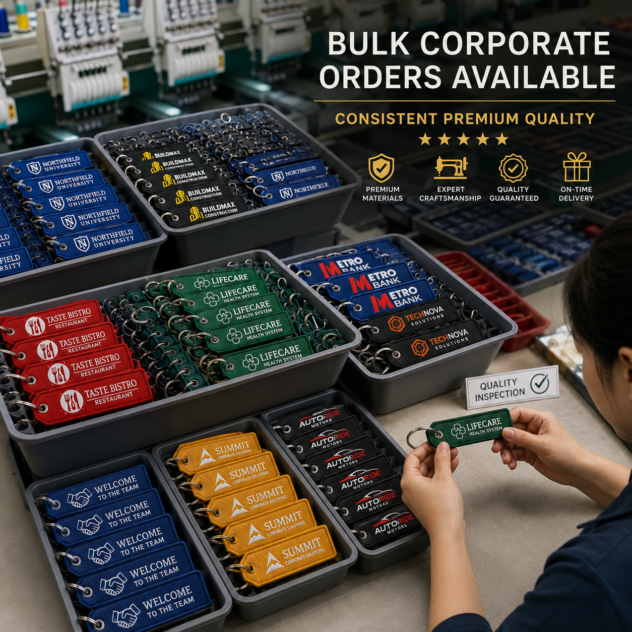 Corporate Embroidered Keychains | Custom Logo Promotional Keychains for Businesses & Events
