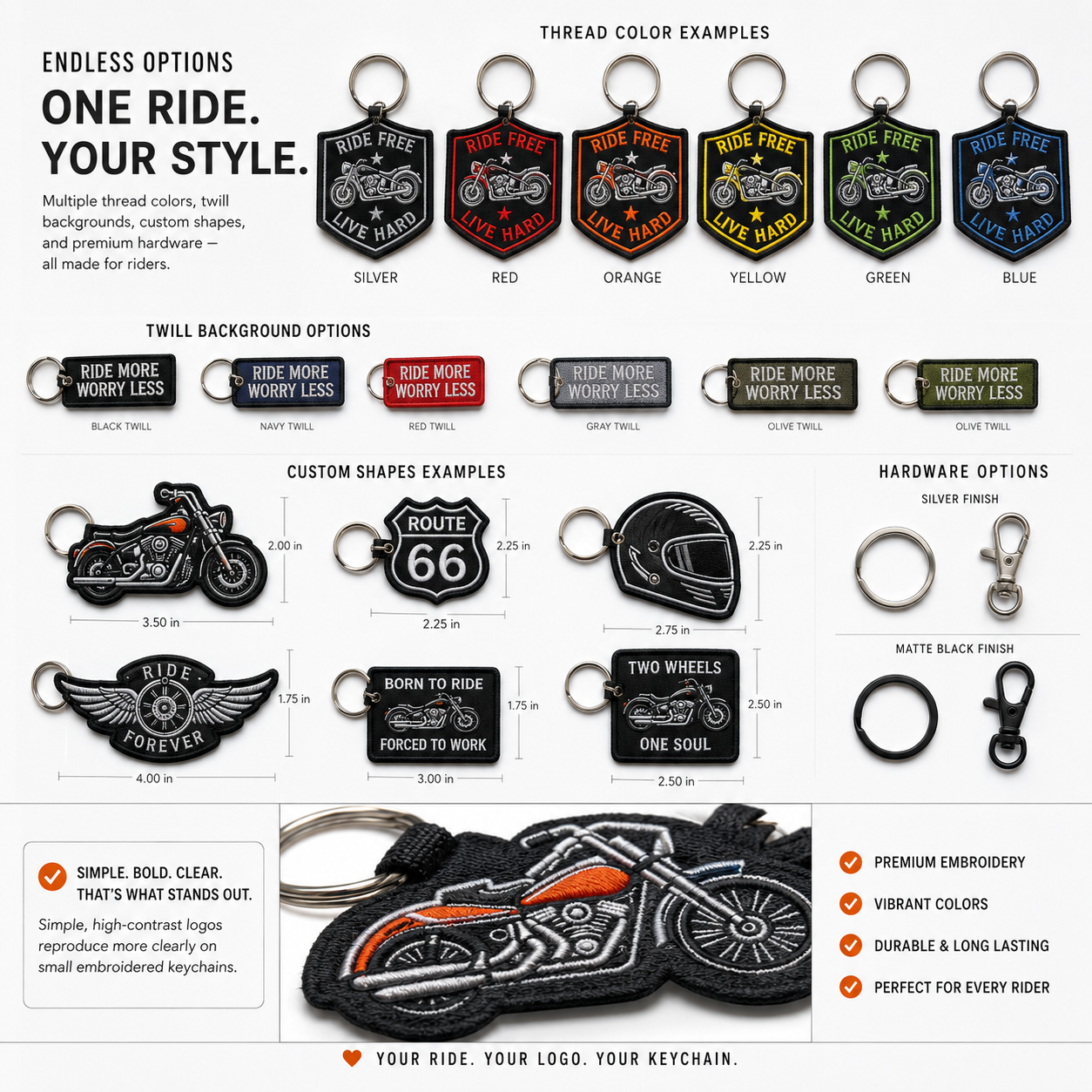 Custom Motorcycle Embroidered Keychains | Personalized Biker Logo & Motorcycle Club Keychains