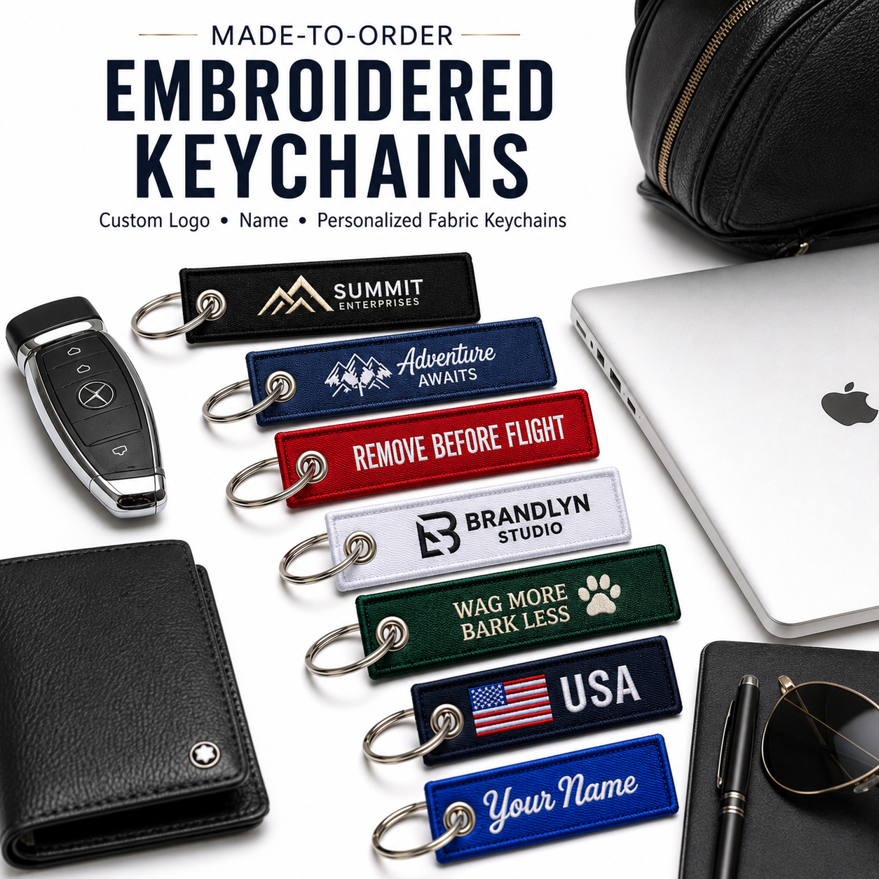 Made-to-Order Embroidered Keychains | Custom Logo, Name & Personalized Fabric Keychains
