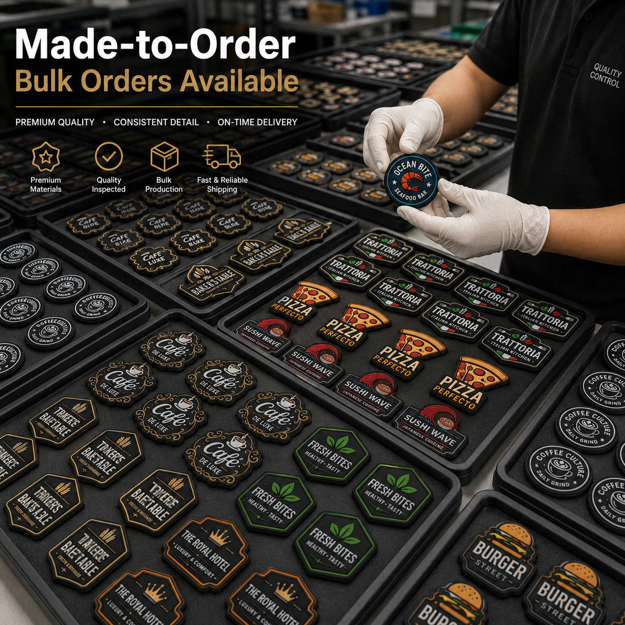 Restaurant Logo PVC Patches | Custom 3D Rubber Logo Patches for Restaurant Uniforms & Aprons