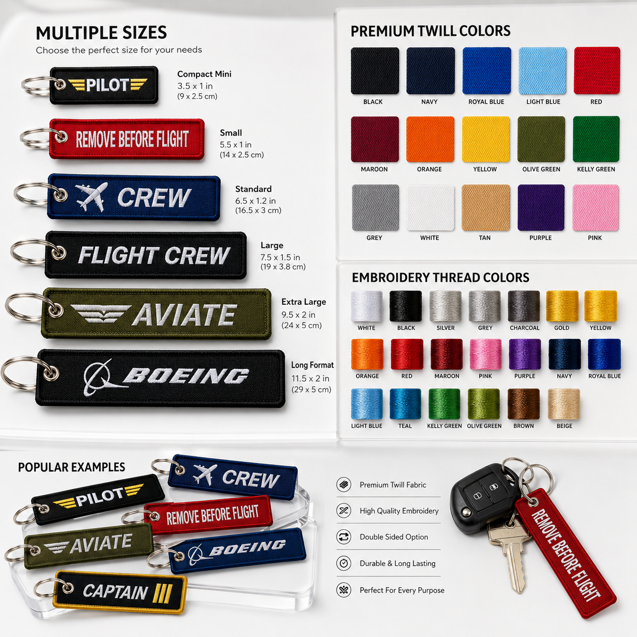 Custom Embroidered Flight Tag Keychains | Personalized Logo, Name & Jet Tag Keychains
