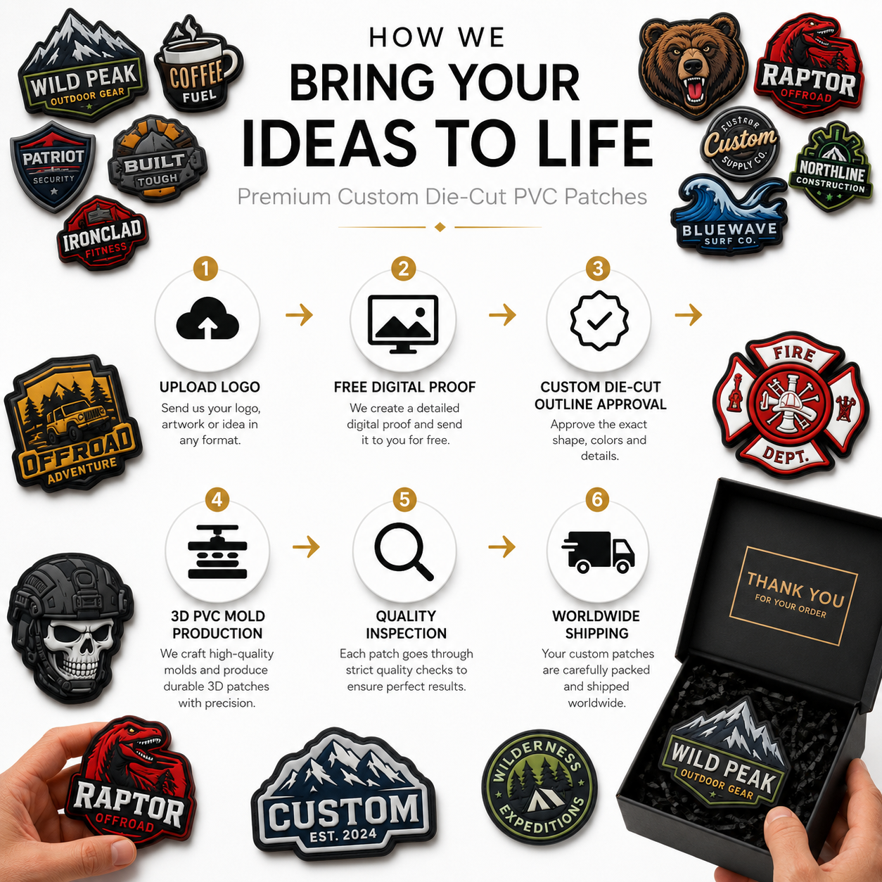Custom Die-Cut PVC Patches | Premium 3D Rubber Logo Patches in Any Custom Shape