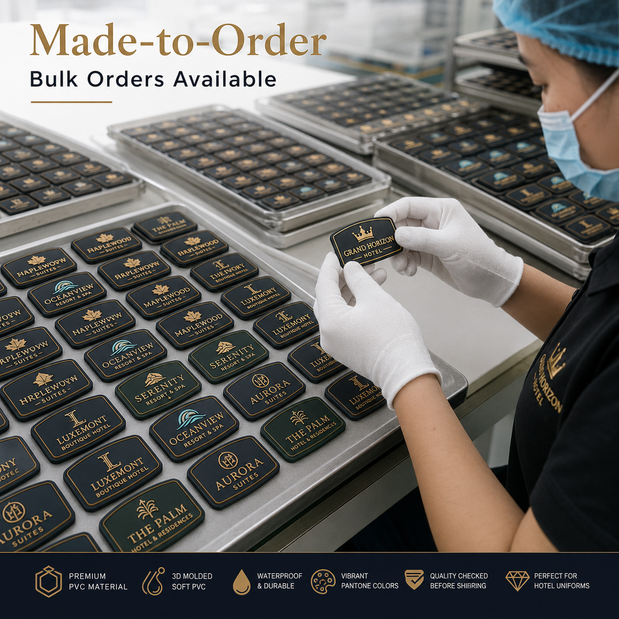 Hotel Uniform PVC Patches | Custom 3D Rubber Logo Patches for Hotels & Hospitality Staff