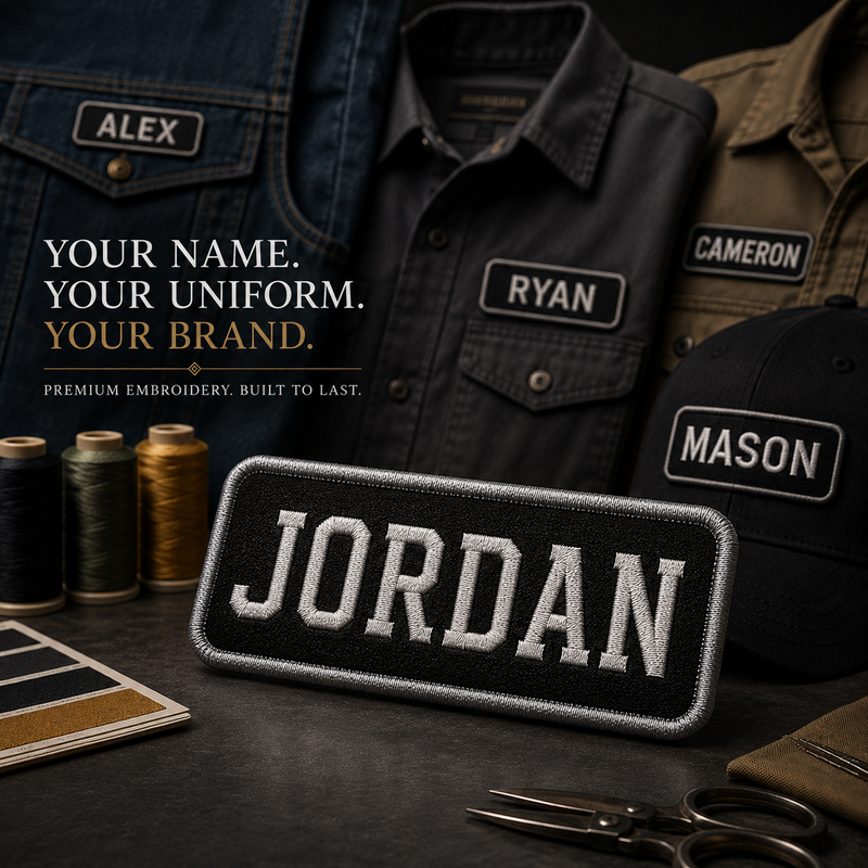 Personalized Embroidered Name Patches | Custom Name Tags for Hats, Jackets & Work Uniforms - Patch Vista