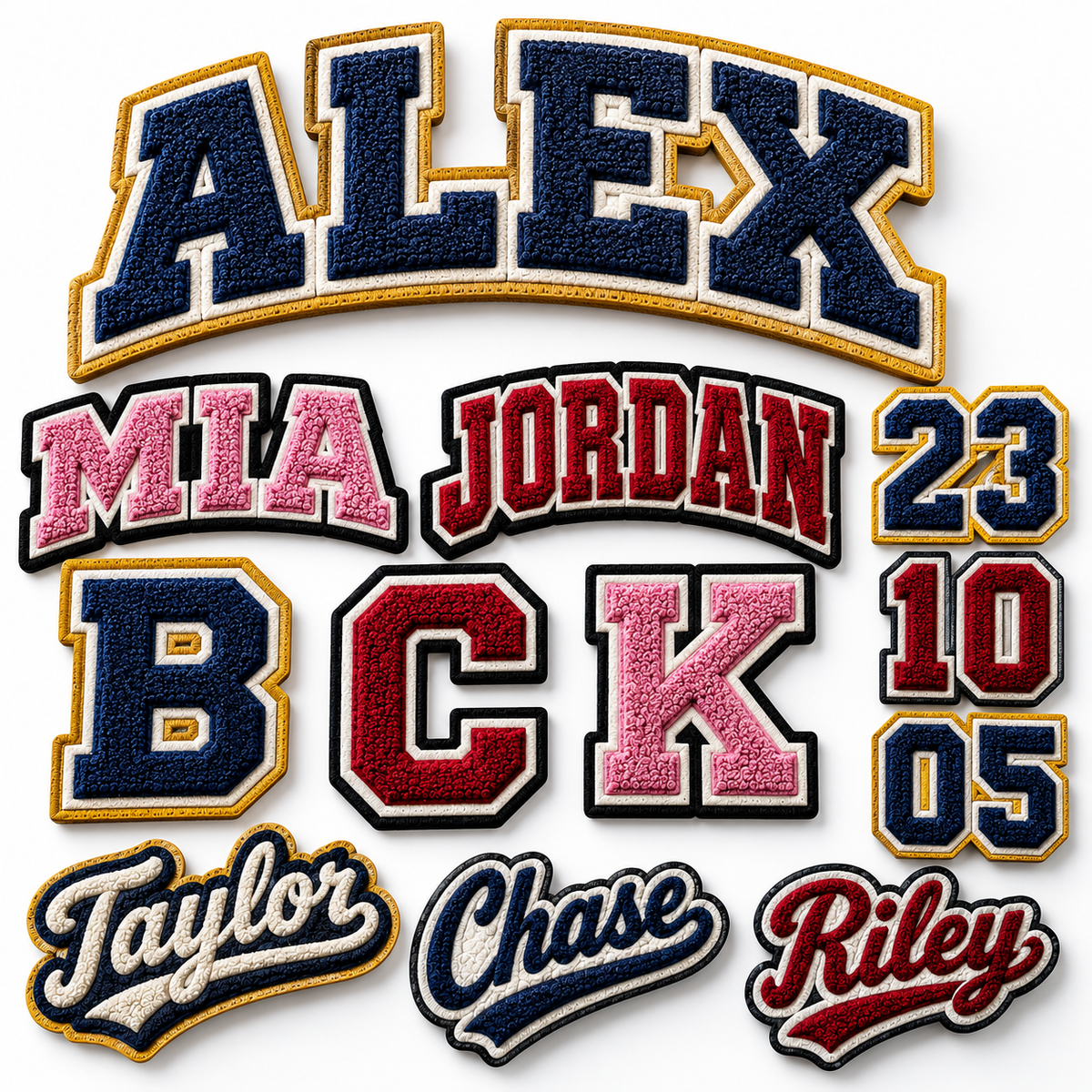 Custom Chenille Name Patches | Personalized Varsity Jacket Patches | Custom Letterman, School & Team Name Patches