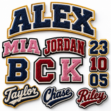 Custom Chenille Name Patches | Personalized Varsity Jacket Patches | Custom Letterman, School & Team Name Patches