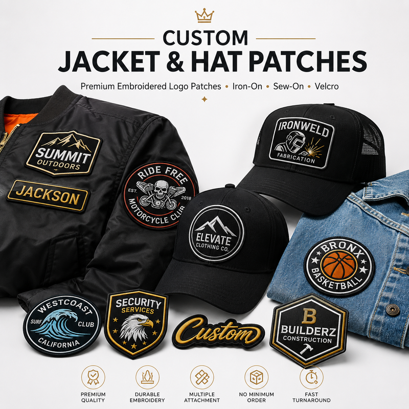 Custom Jacket & Hat Embroidered Patches | Premium Personalized Logo Patches for Caps & Apparel