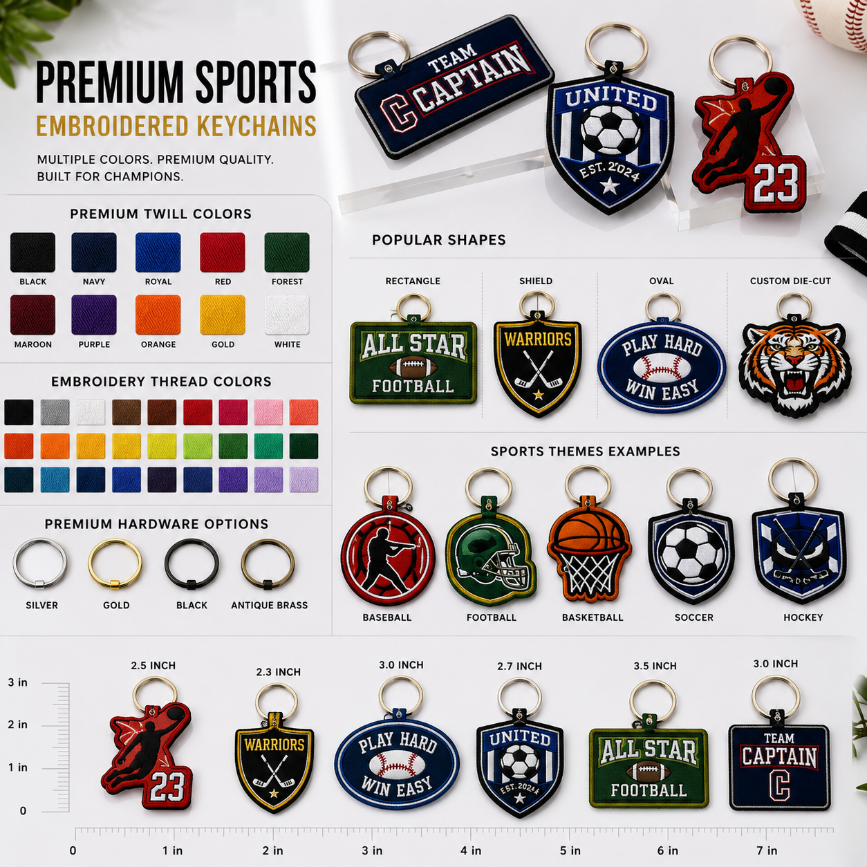 Sports Team Embroidered Keychains | Custom Team Logo, Mascot & Player Name Keychains