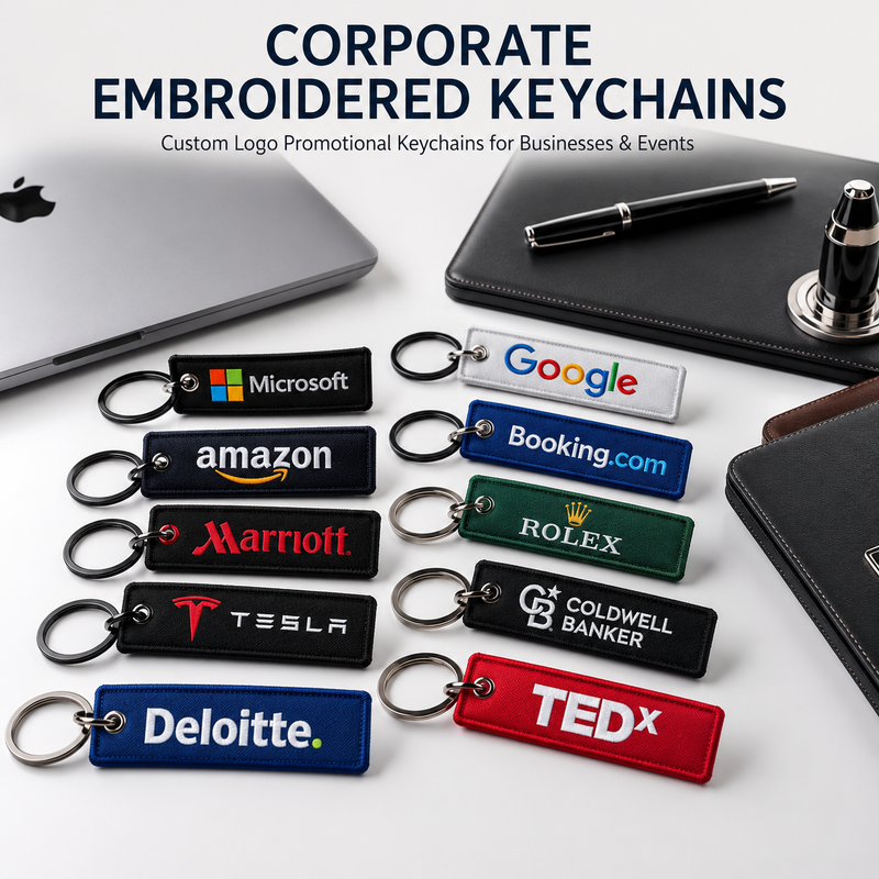 Corporate Embroidered Keychains | Custom Logo Promotional Keychains for Businesses & Events