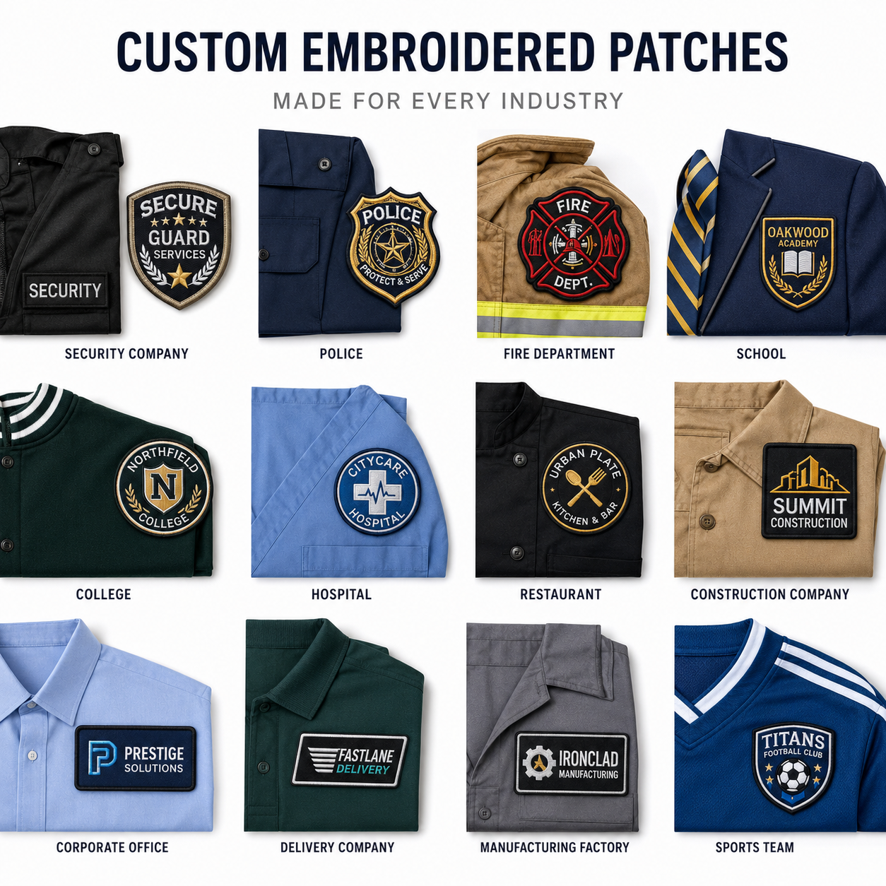 Custom Uniform Embroidered Patches | Company, Security, School & Team Logo Patches