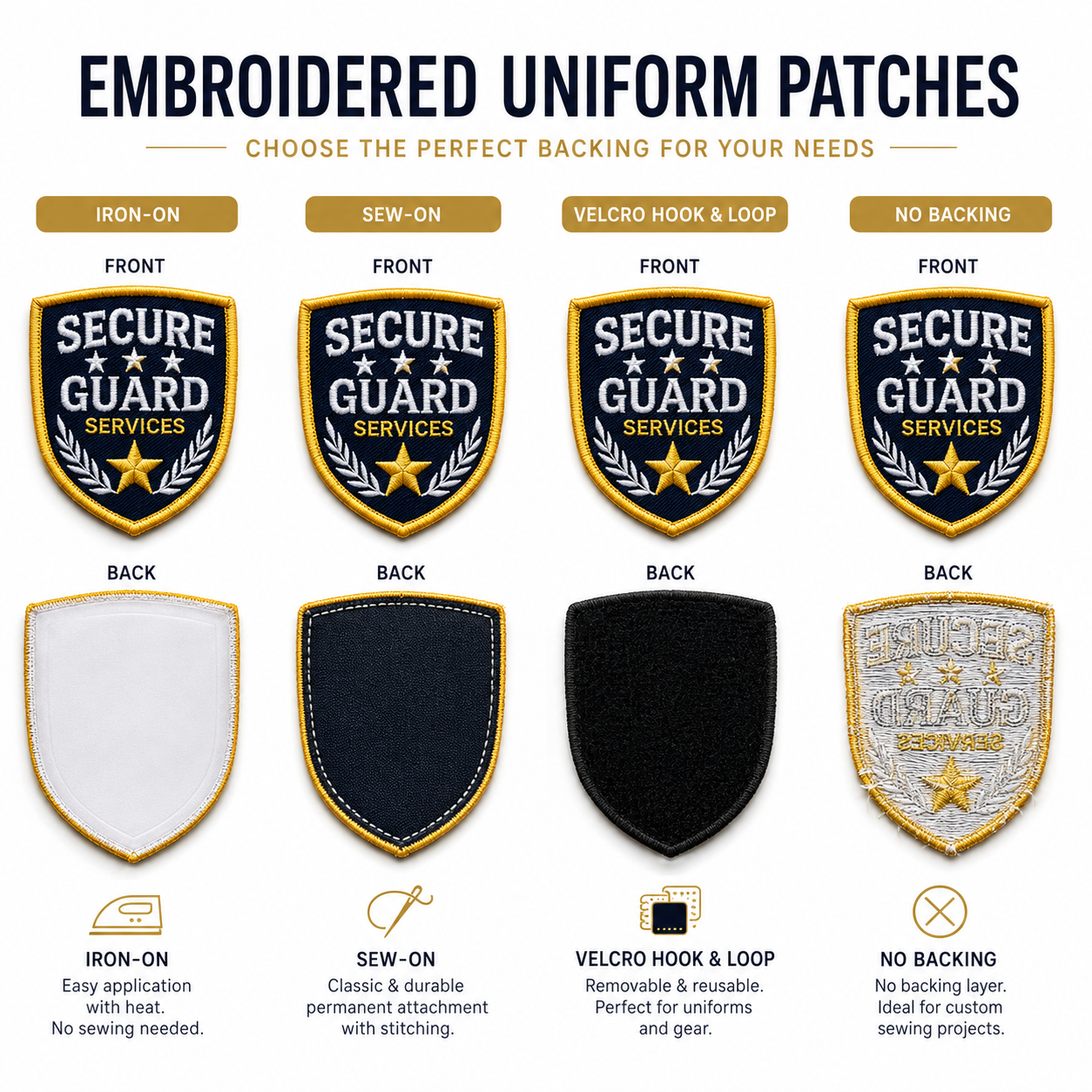 Custom Uniform Embroidered Patches | Company, Security, School & Team Logo Patches