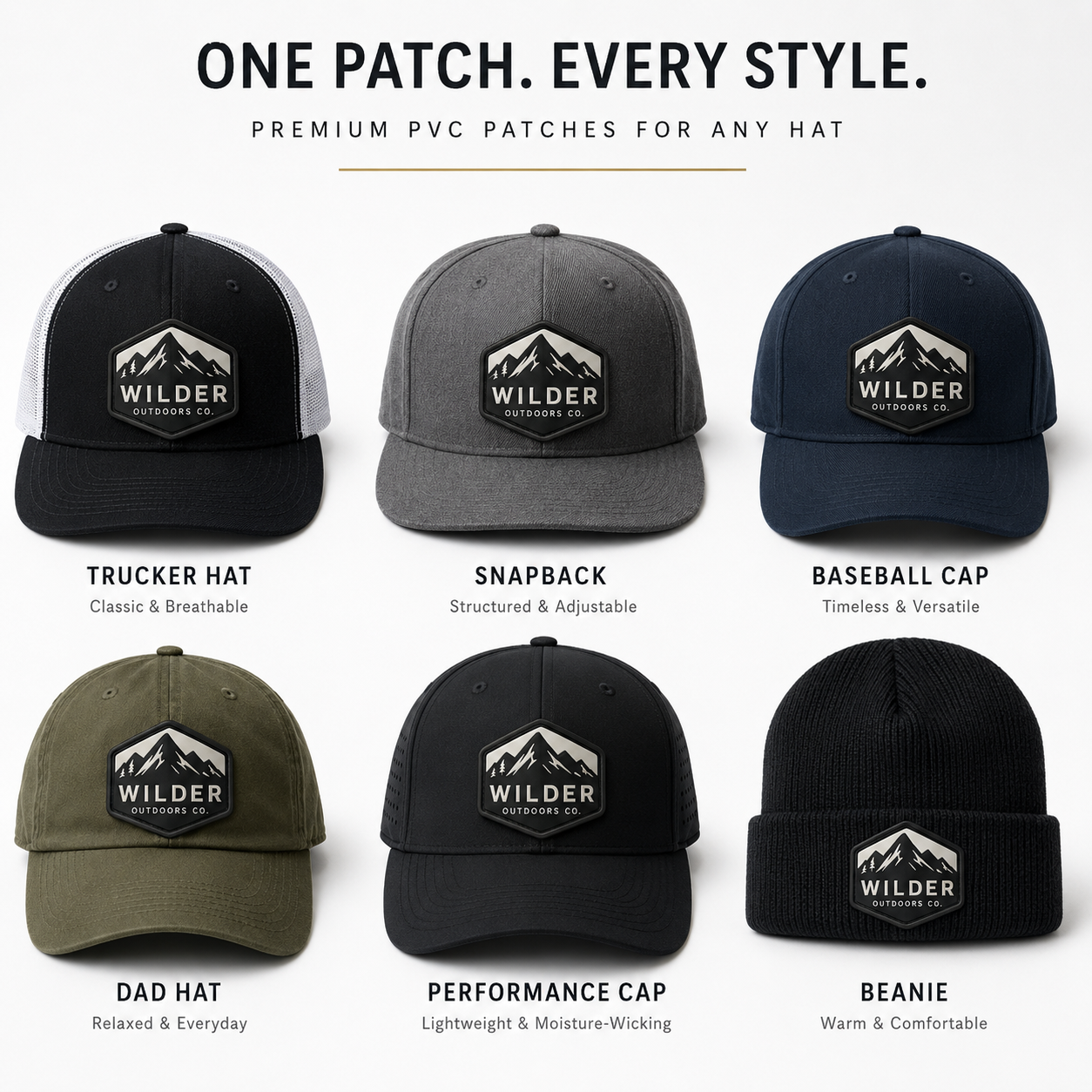 Premium PVC Hat Patches | Custom 3D Rubber Logo Patches for Caps, Trucker Hats & Headwear