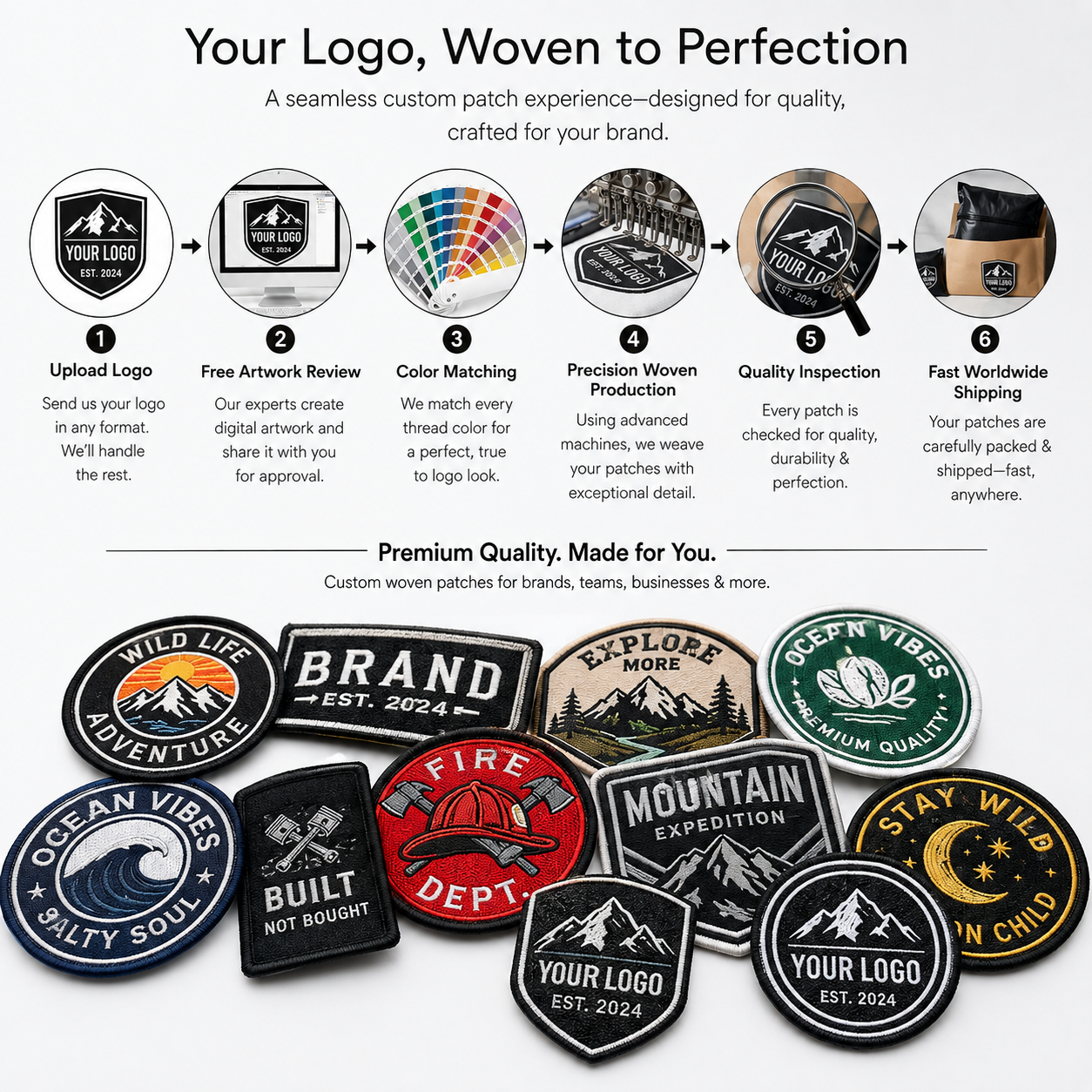 Premium Custom Woven Patches | High-Detail Logo Patches for Clothing Brands, Uniforms & Apparel