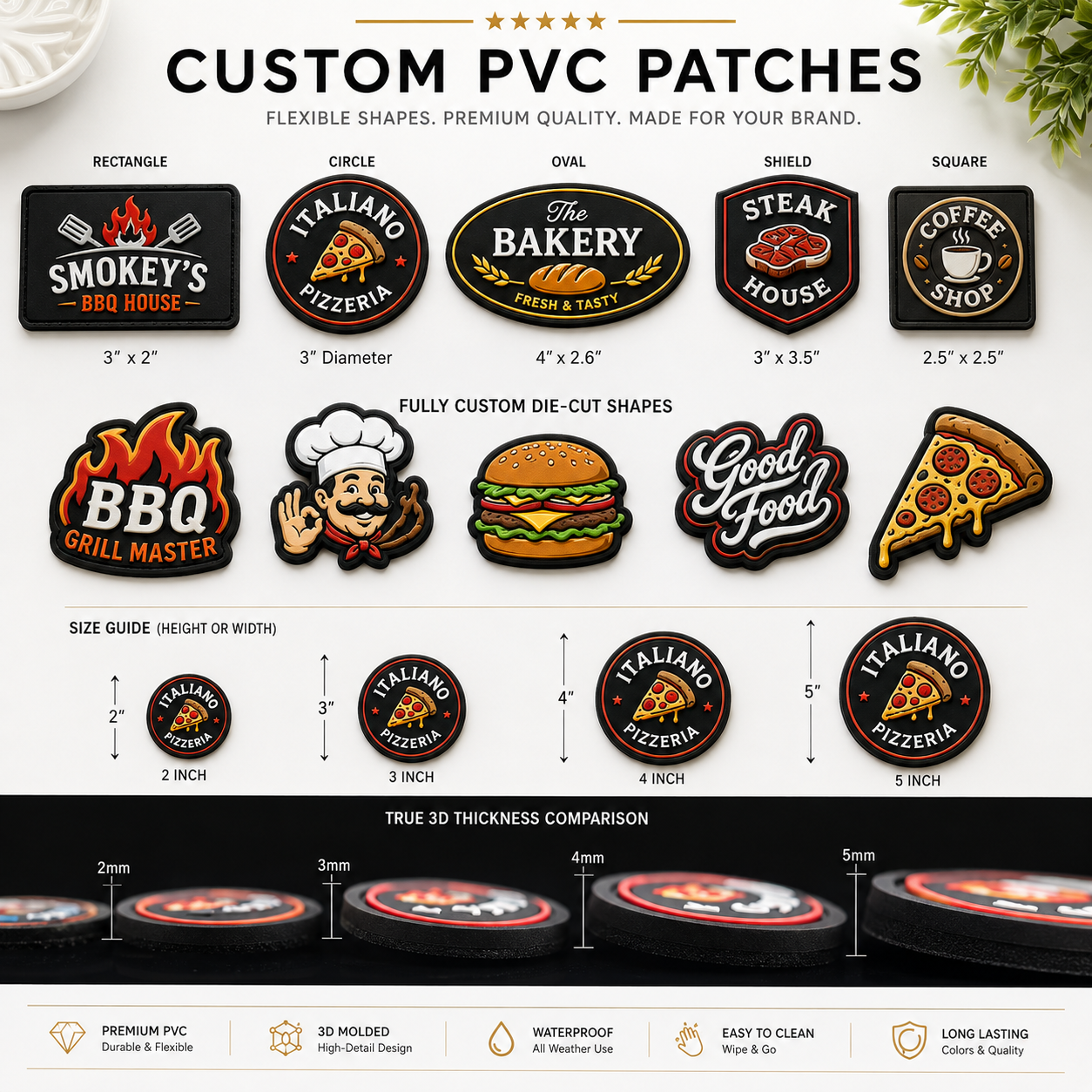 Restaurant Logo PVC Patches | Custom 3D Rubber Logo Patches for Restaurant Uniforms & Aprons