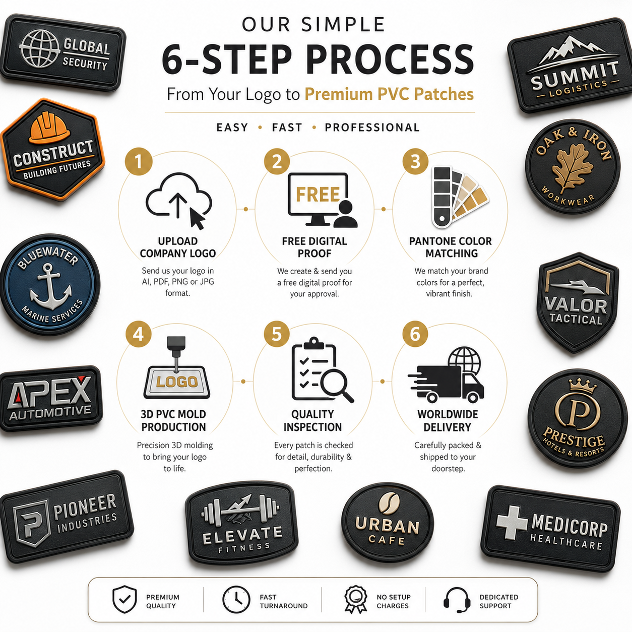 Corporate PVC Logo Patches | Custom 3D Rubber Logo Patches for Business Uniforms & Branding