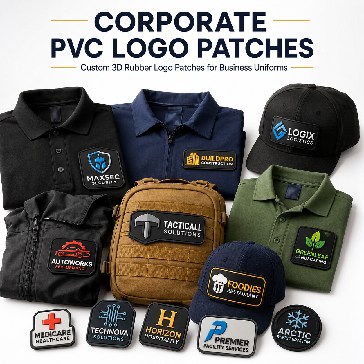 Corporate PVC Logo Patches | Custom 3D Rubber Logo Patches for Business Uniforms & Branding