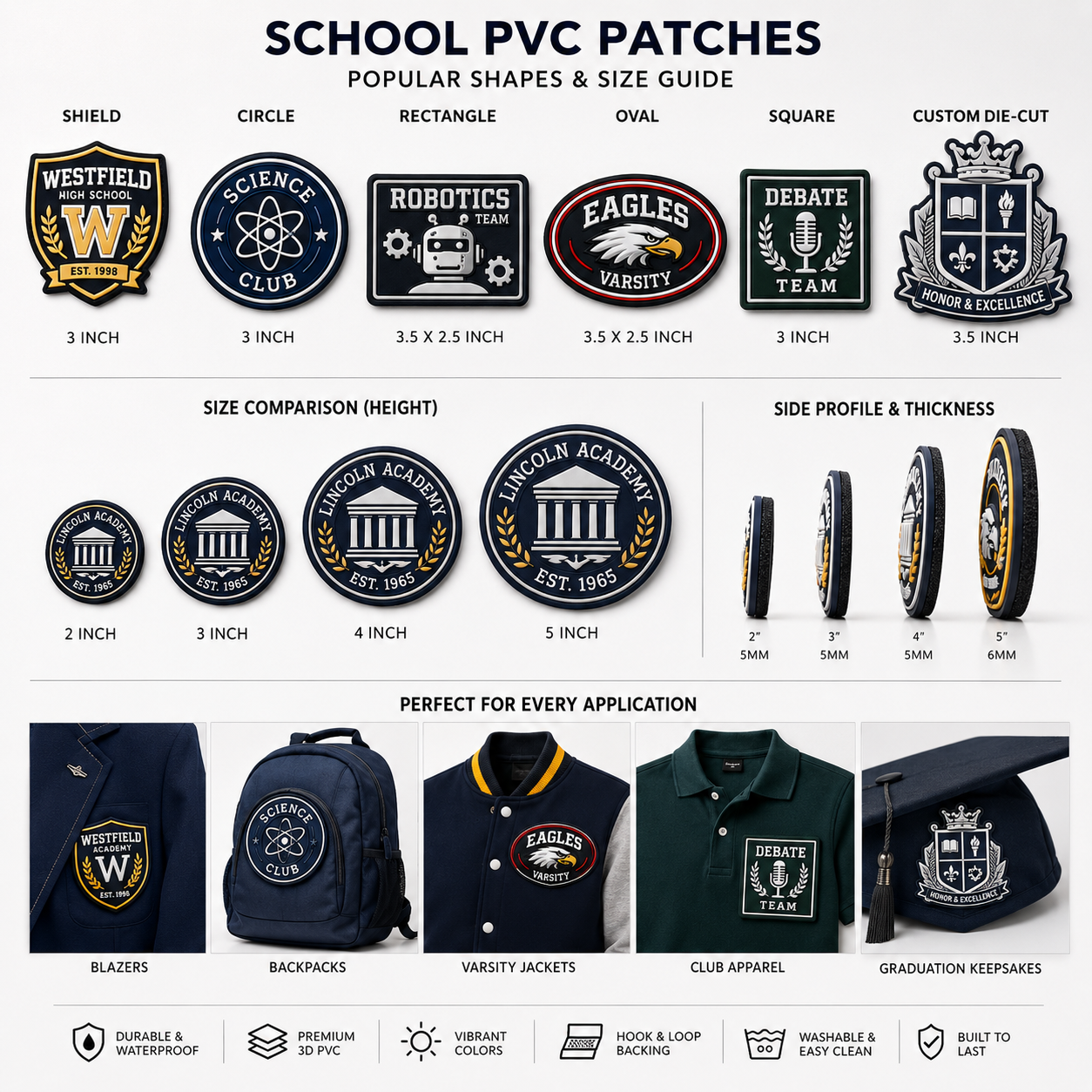 School & College PVC Patches | Custom 3D Rubber Logo Patches for Uniforms, Clubs & Teams
