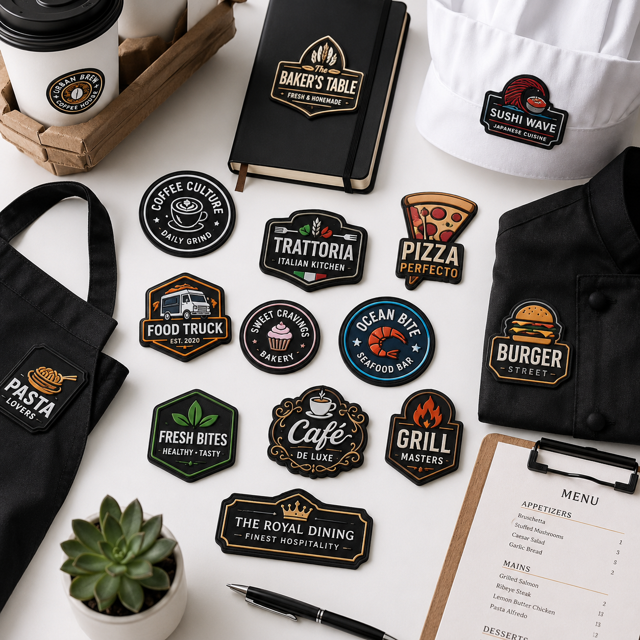 Restaurant Logo PVC Patches | Custom 3D Rubber Logo Patches for Restaurant Uniforms & Aprons