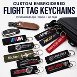 Custom Embroidered Flight Tag Keychains | Personalized Logo, Name & Jet Tag Keychains