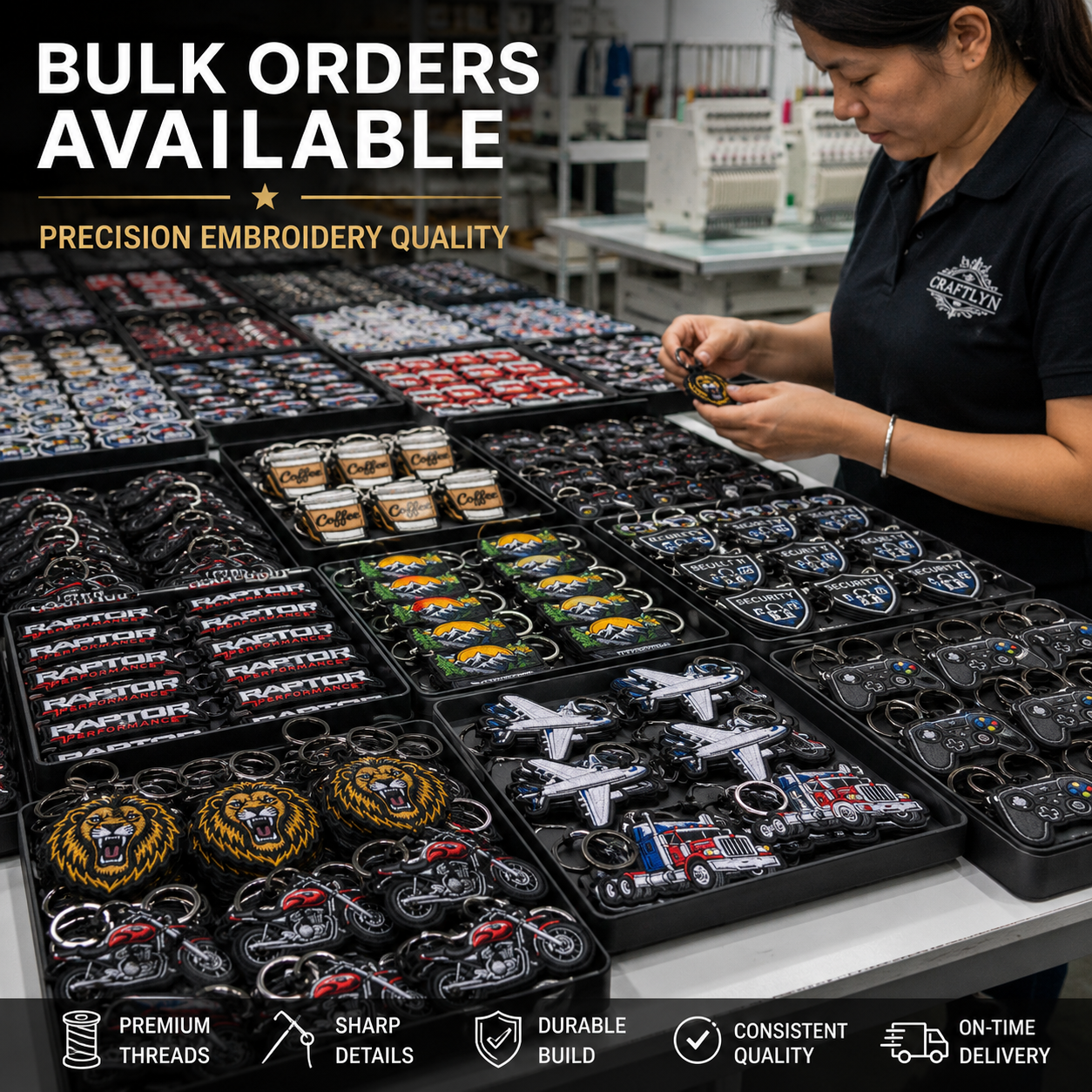 Custom Shape Embroidered Keychains | Personalized Logo Keychains in Any Shape