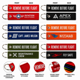 Aviation Flight Tag Keychains | Custom Embroidered Remove Before Flight Jet Tags