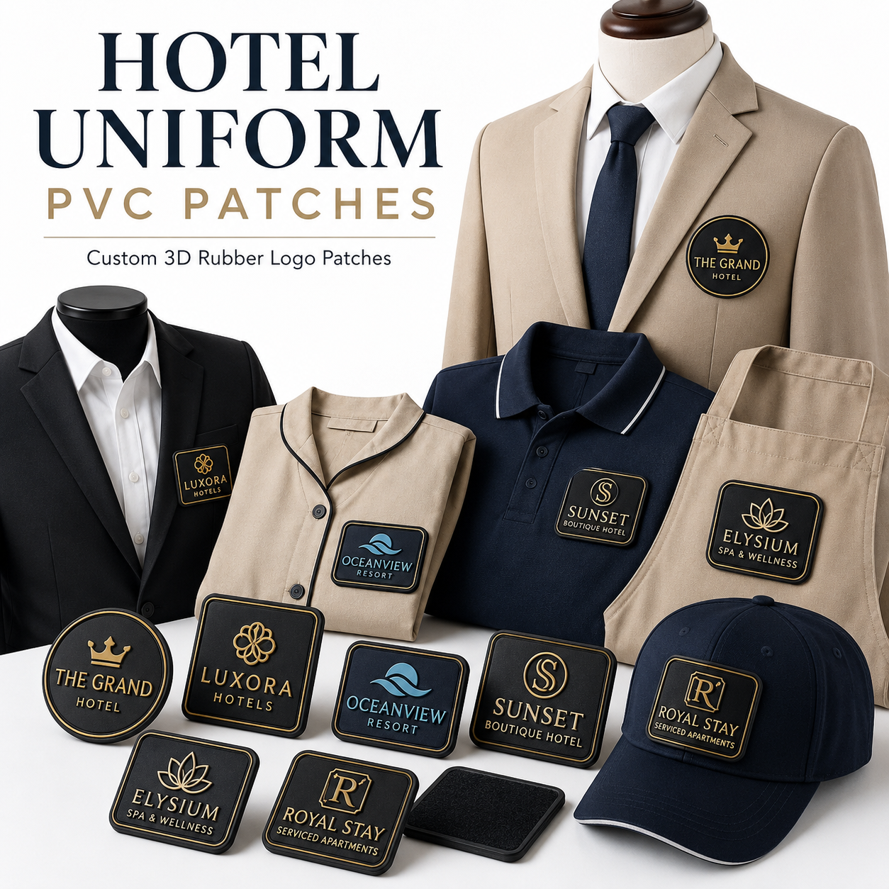 Hotel Uniform PVC Patches | Custom 3D Rubber Logo Patches for Hotels & Hospitality Staff
