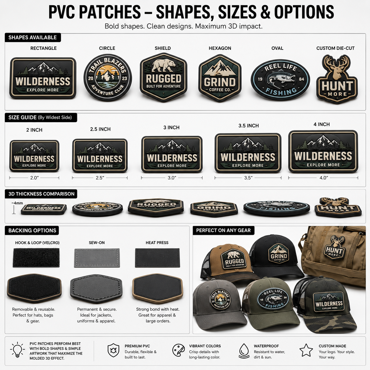 Premium PVC Hat Patches | Custom 3D Rubber Logo Patches for Caps, Trucker Hats & Headwear