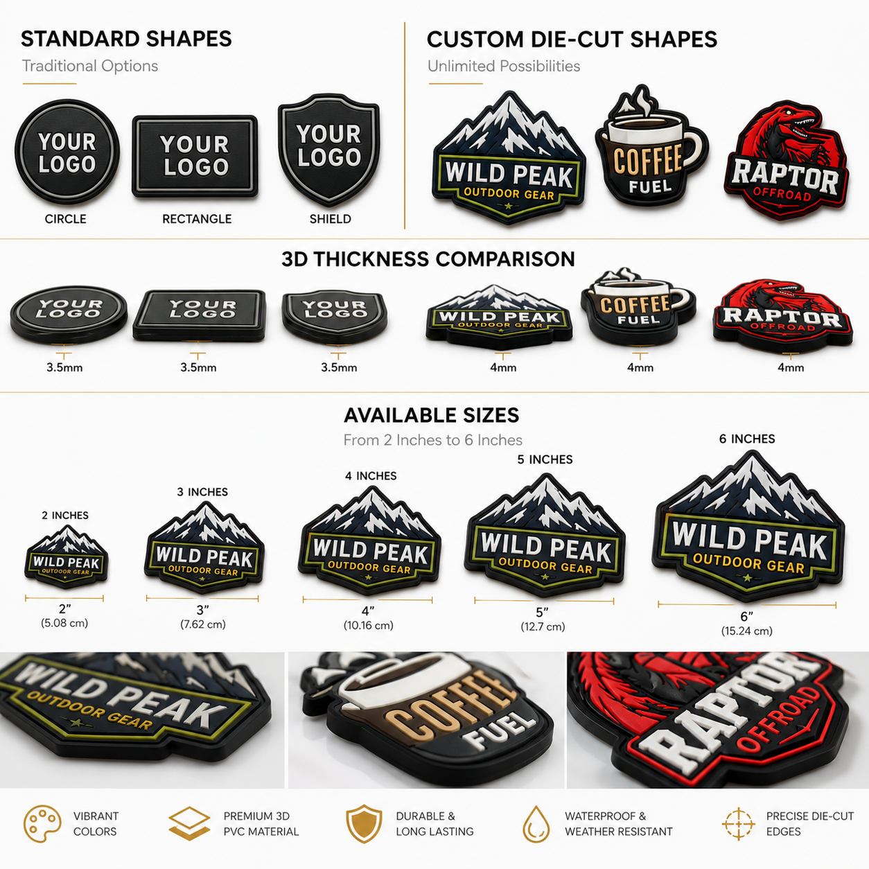 Custom Die-Cut PVC Patches | Premium 3D Rubber Logo Patches in Any Custom Shape